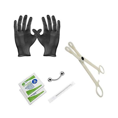 BodyJewelryOnline Belly Piercing Jewelry [14G Thickness, 3/8"(10mm) Wearable Length], 316L Surgical Steel, Includes [Needle/Forceps/More], 100% Sterilized, Hypoallergenic, Nickel-Free