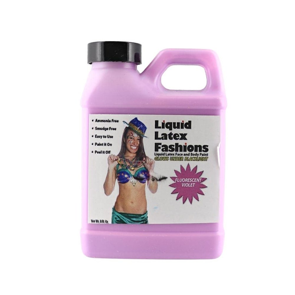 Fluorescent Violet 8 Oz - Liquid Latex Face and Body Paint, Black Light UV Reactive GLOW, Ammonia Free, Perfect for Halloween Costume, Cosplay, Concerts, Parties!