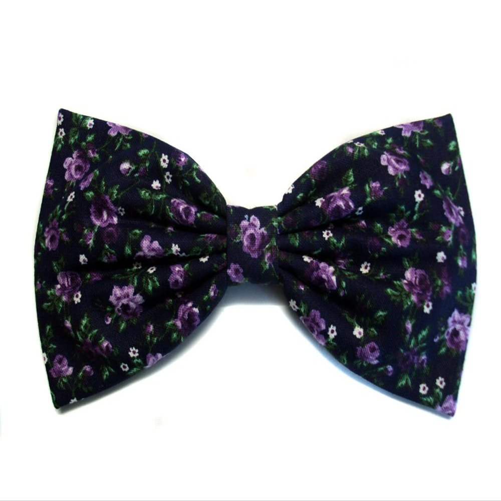 Floral Print Collection Hairbows-alligator Clip, Barrette, Headband (Dark Purple, Barrette)