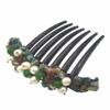 Side Comb Hair Accessories French twist hair comb Ornamented along the top of the heading with Pearl & Stone (Green) view 2