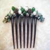 Side Comb Hair Accessories French twist hair comb Ornamented along the top of the heading with Pearl & Stone (Green) view 3