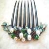Side Comb Hair Accessories French twist hair comb Ornamented along the top of the heading with Pearl & Stone (Green) view 4