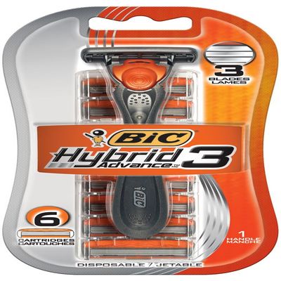 BIC Hybrid Advance 3 Disposable/System Shaver for Men, 6 Count