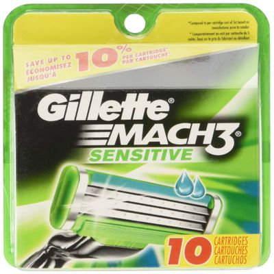 Gillette Mach3 Men's Razor Blade Refills, Sensitive, 10 Count