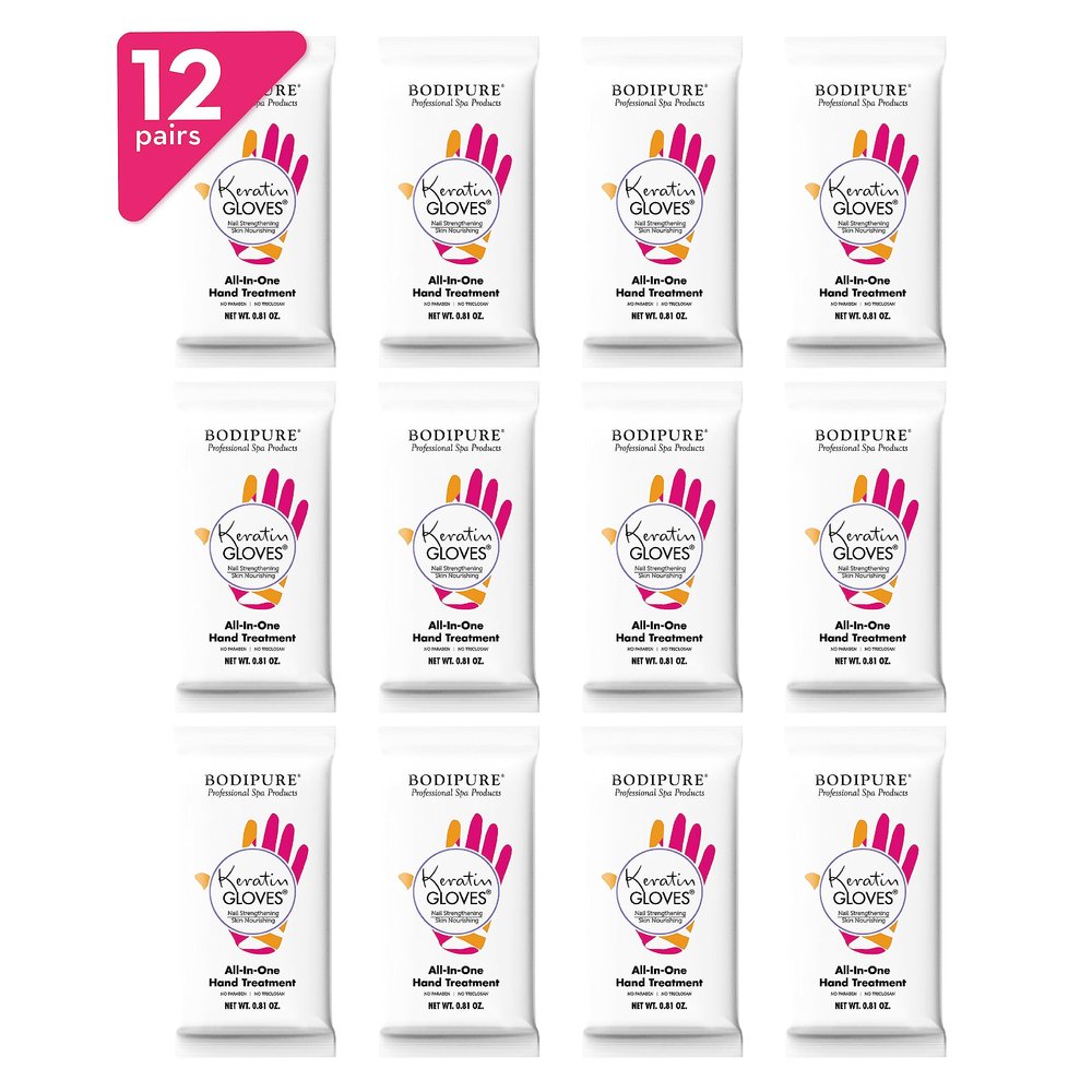 Bodipure All-In-1 Moisturizing Hand Mask, Keratin & Vitamin E Hand Mask for Dry Cracked Hands, Natural Moisturizing Gloves Formula, Strengthen Nails & Repair Hands 12 Pairs