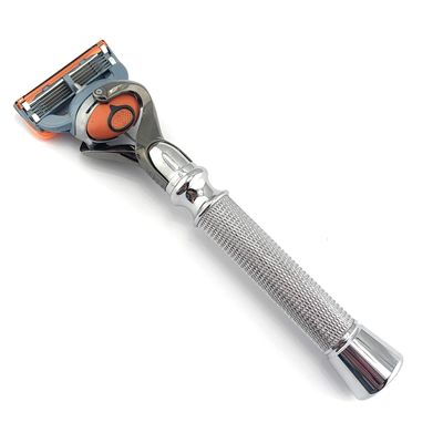 Flex Ball Handle Shaving Razor  All Chrome Long Handle Razor with Flex Pivot Technology & Diamond Knurled Grip for Mens Precision Shaving