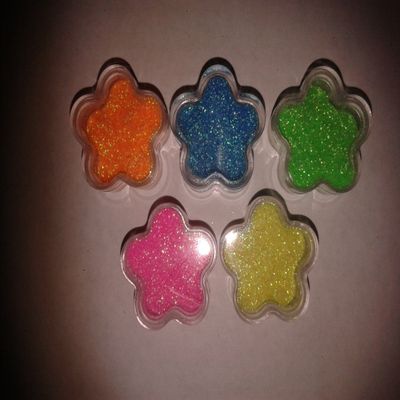 5 x 2 gram neon Color Glitter Flower Jars for Glitter Tattoos Pink Blue Green Yellow Orange