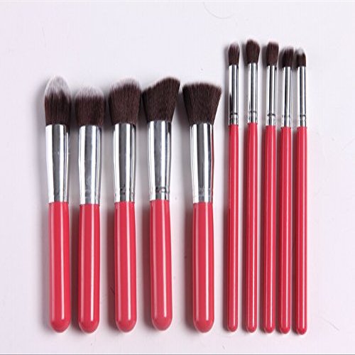 10 PCS classic multifunction Makeup brush set eye shadow brush Blusher brush - Red