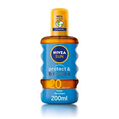 NIVEA Sun Protect & Bronze Lightweight Body OIL 200ml (6.76floz) Gentle, Non-Greasy Mist for Daily Outdoor Skin Care and Comfort