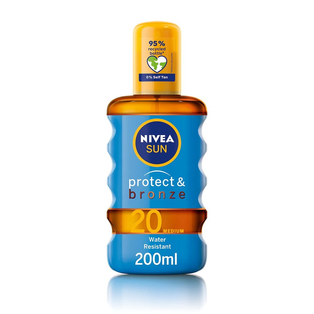 NIVEA Sun Protect & Bronze Lightweight Body OIL 200ml (6.76floz) Gentle, Non-Greasy Mist for Daily Outdoor Skin Care and Comfort