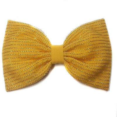 Figure Skating-Dance-Performance Hair Bow Collection (Barrette, Yellow Gold Tulle)