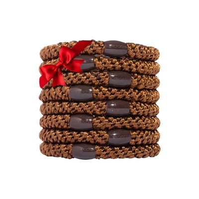 Brown Hair Ties for Thick Hair, Grab & Go Ponytail Holders, 8 Pack, Mocha, Thick No-Crease Bands with Strong Hold, Damage-Free Design, Warm Golden Elegance | L. Erickson
