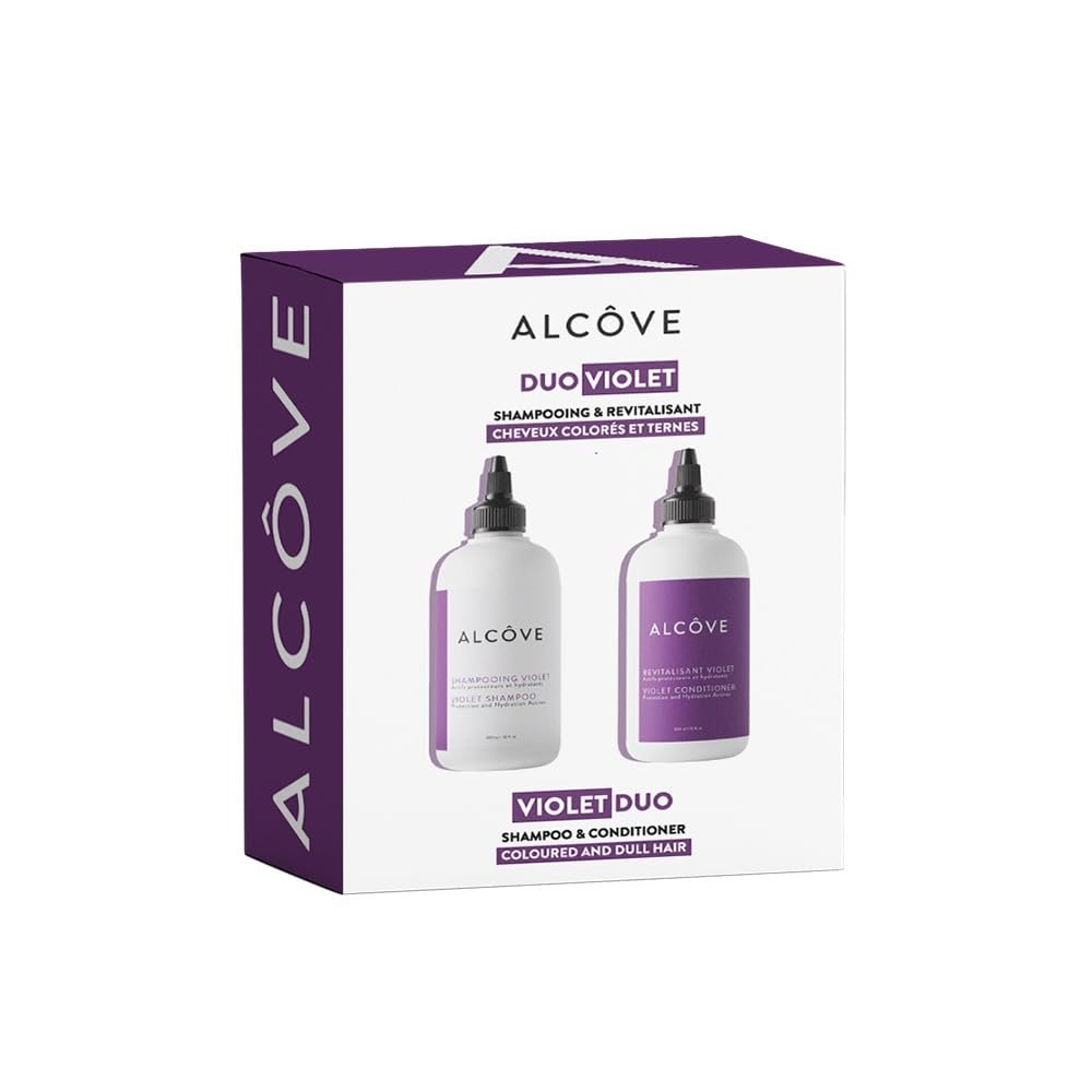 Alcve - Violet Shampoo & Conditioner Duo - Blonde and Colored Hair - Sulfate-Free - Neutralize Yellow and Brassy Tones - Evening Primrose Oil - Mango Extract - Argan Oil - Color-Safe - 10oz