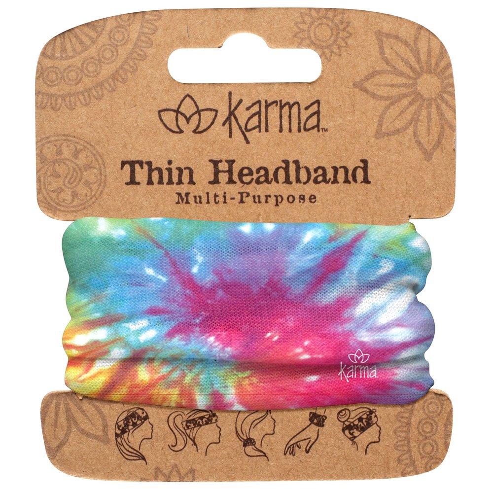 Karma, Thin Headband for Women, Fabric Headband and Stretchy Hair Scarf, Rainbow Tie Dye