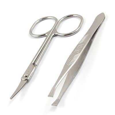 uxcell Women Flat Edge Tweezers Metal Scissors Eyebrow Trimmer Beauty Tool