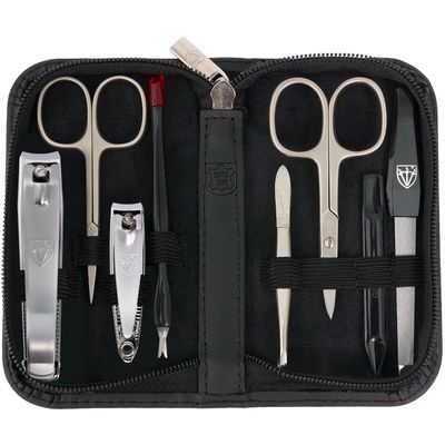 3 Swords Germany  brand quality 8 piece manicure pedicure grooming kit set for professional nail care with genuine leather case black - Made in Germany