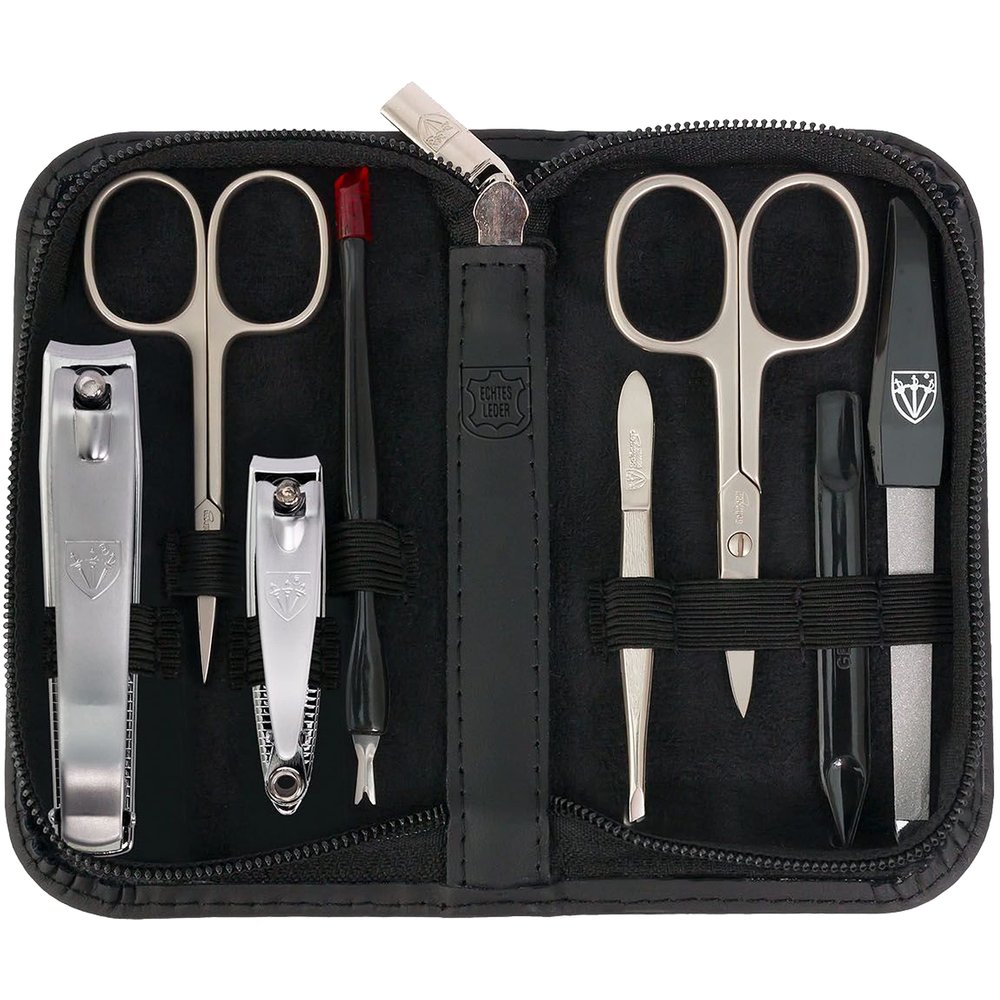 3 Swords Germany  brand quality 8 piece manicure pedicure grooming kit set for professional nail care with genuine leather case black - Made in Germany