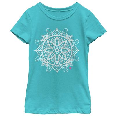 Girl's Chin UP Henna Flower T-Shirt - Tahiti Blue - Small