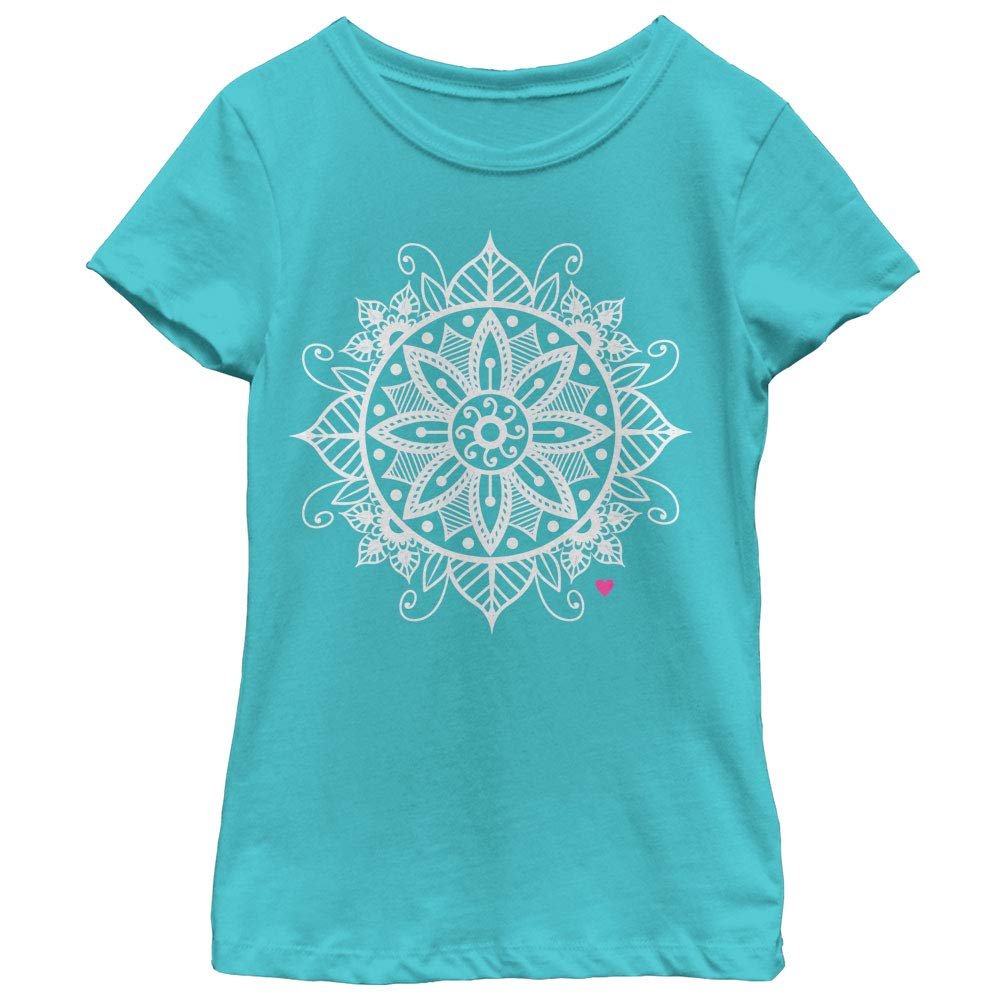 Girl's Chin UP Henna Flower T-Shirt - Tahiti Blue - Small
