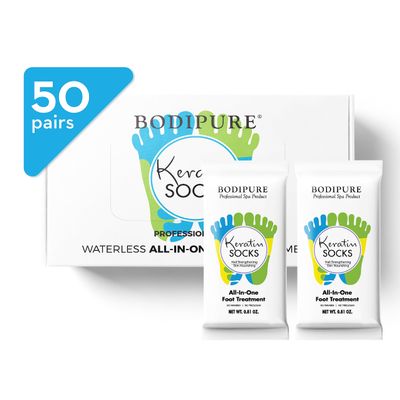 Bodipure All-In-1 Moisturizing Foot Mask | Keratin & Vitamin E Foot Mask for Dry Cracked Feet, Callus & Heel Softening | Easy-to-Use Pedicure Foot Repair | Chemical-free Feet Treatment | 50 Pairs