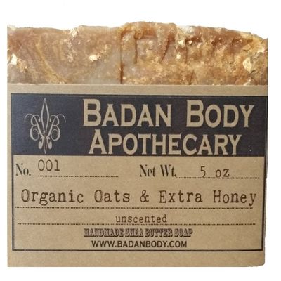 Badan Body Organic Oats and Honey Handmade Shea Butter Soap, 5oz Bar, Gentle Facial Cleanser, Raw Organic Honey Skin Care (6 Bar Pack FBA, Natural)