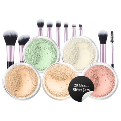 5pc KIT w/BRUSH SET (FAIR 2) Foundation Concealer Blush Corrector Bare Face Full Size Illuminating Powder
