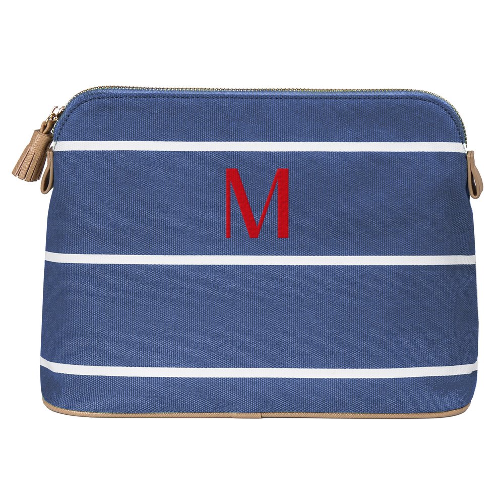 Cathy's Concepts Personalized Striped Cosmetic Bag, Blue, Letter M