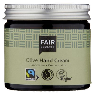 Fair Squared Hand Creme Olive 50 ml - Handpflege fr trockene Haut mit Fairtrade-Olivenl - vegane Naturkosmetik - Zero Waste im Mehrweg-Glastiegel