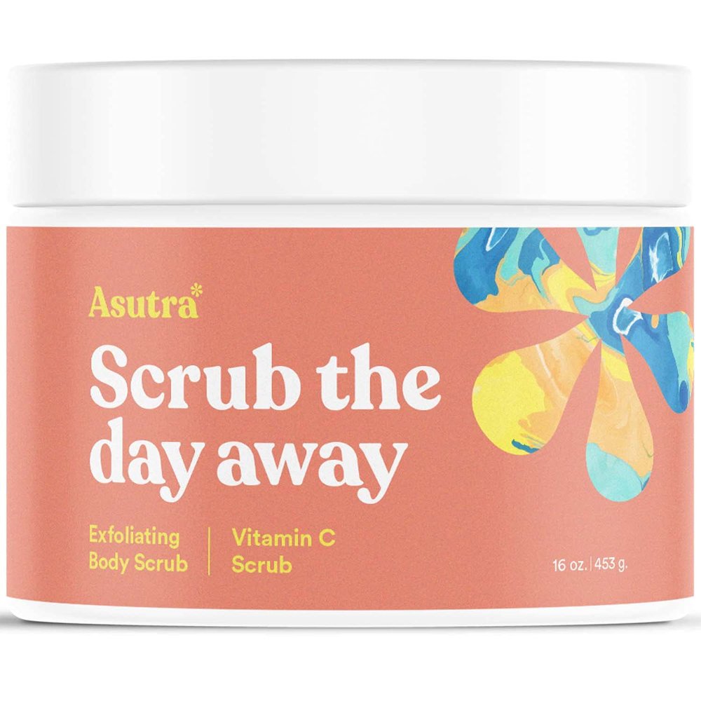 ASUTRA Dead Sea Salt Essential Oil Body Scrub Exfoliator (Vitamin C), 16 oz - Ultra Hydrating, Gentle, & Moisturizing - Coconut, Sweet Orange, Grapefruit, and Lemon Oils Pink Himalayan Salt