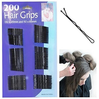 200 HAIRGRIPS TRIPLE WAVE BLACK hair grips clips SALON SLIDES BOBBY PINS