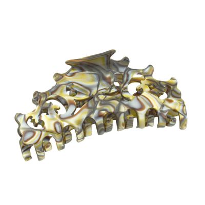 French Amie Beau Medium Handmade Celluloid Silver Grey Onyx Jaw Hair Claw Clip Clamp Clutcher