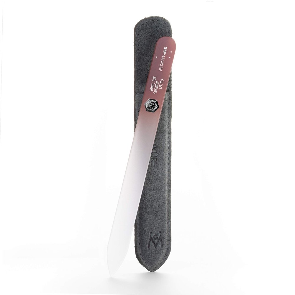 GERMANIKURE Glass Nail File in Suede Sleeve - Collect Moments Not Things - Professional Crystal Nail File for Natural Nails - Ideal Manicure & Pedicure Tool for Smooth, Easy Shaping - Nail Care Gift