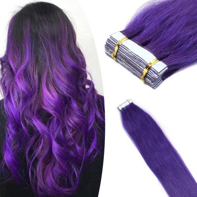 Yotty Hair Extensions Tape in Seamless Skin Weft Remy Human Hair (24Inch 40Pcs 140Gram, Purple)