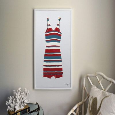Vintage Bathing Suit Illustration in Red White Blue Patriotic and Beach Colors Art in Various Sizes