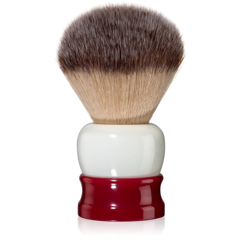 Fine Shaving Brush, Angel Hair Fibers, Cruelty-Free Shaving Cream Brush for Men, Gently Exfoliates The Skin, 100% Solid Resin Handle, 24mm Knot with 56mm Loft (Red & White)