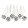 Bridal/Wedding/Prom/Party Set Of 6 Clear Austrian Crystal White Rose Flower Hair Pins In Silver Tone view 1