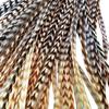 Natural Hair Feathers, Real Long Feather Hair Extensions with bead loop kit, 20 Long Thin Tie Dye Ginger Brown and Black and White grizzly striped Ombre Bayalage Plumes view 1