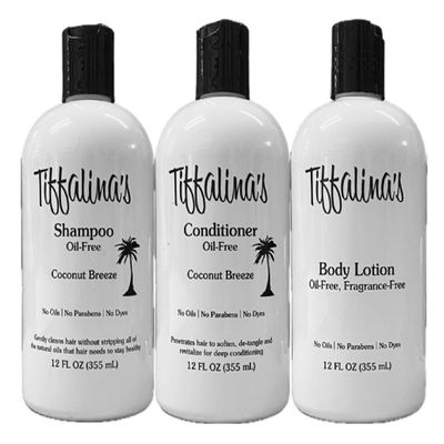 Tiffalina's Diet Safe Hygiene Kit for Oil Free Diet Plans (3 Piece), Lotion, Shampoo, Conditioner