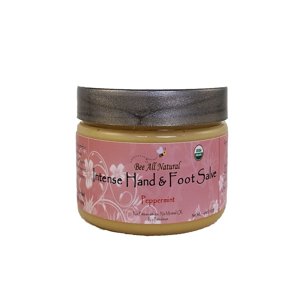 Bee All Natural Organic Intense Hand and Foot Salve, 4-Ounce Jar (Peppermint)