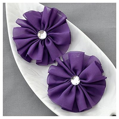 12 Dark Purple Chiffon Flower Soft Fabric Silk Rhinestone Ballerina Twirl Flower Bridal Wedding Garter Baby Hair Headband SF125
