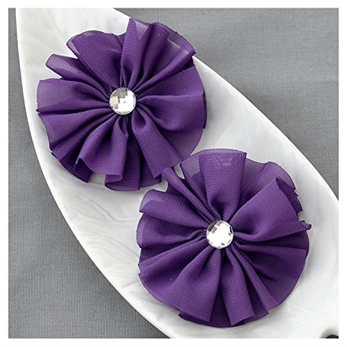 12 Dark Purple Chiffon Flower Soft Fabric Silk Rhinestone Ballerina Twirl Flower Bridal Wedding Garter Baby Hair Headband SF125