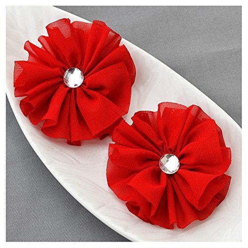 12 Red Chiffon Flower Soft Fabric Silk Rhinestone Ballerina Twirl Flower Bridal Wedding Garter Baby Hair Comb Headband SF135
