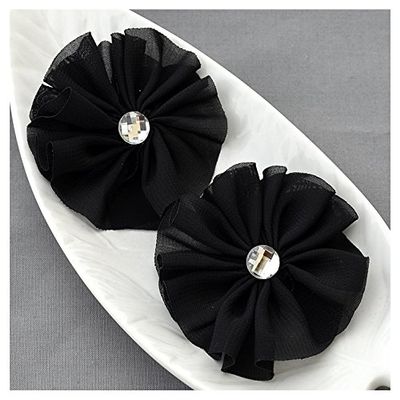 12 Black Rhinestone Ballerina Twirl Flower Chiffon Flower Soft Fabric Silk Bridal Wedding Garter Baby Hair Clip Headband SF178