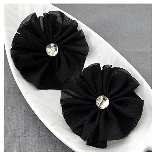 12 Black Rhinestone Ballerina Twirl Flower Chiffon Flower Soft Fabric Silk Bridal Wedding Garter Baby Hair Clip Headband SF178