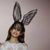 JJ-GOGO Sexy Lace Party Ears Rabbit Hairband Ears Lace Mask Veil view 3