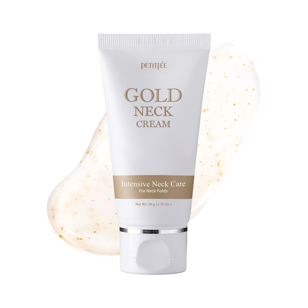 Petitfee Gold Neck Cream 1.76 oz. (50g) - Intensive Neck Care with 24k Gold, Adenosine, Peptides, Squalane, Firming Skin, Reduces Fine Lines, Neck & Decollete Massage Cream