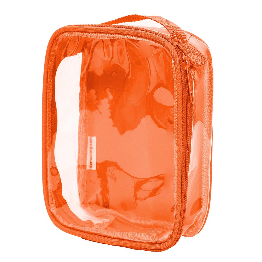 EzPacking Clear TSA Approved 3-1-1 Travel Toiletry Bag for Carry On/Quart Size Transparent Liquids Pouch for Airport Security/Reusable See Through Vinyl & PVC Plastic Organizer Men Women (Orange)