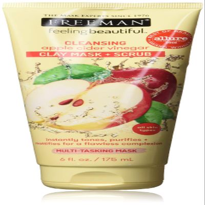 Freeman Cleansing Apple Cider Vinegar Clay Mask & Facial Scrub, Face Mask Tones, Purifies, Flawless Complexion, Clay and Pumice Exfoliate Pores, All Skin Types, 6 fl.oz./175 mL Tube