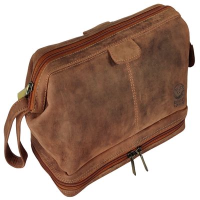 RUSTIC TOWN Leather Toiletry Bag for Men - Travel Gift Shaving Ditty Kit - Bathroom Shower Toiletries Organizer - Cosmetic Makeup Bag for Women