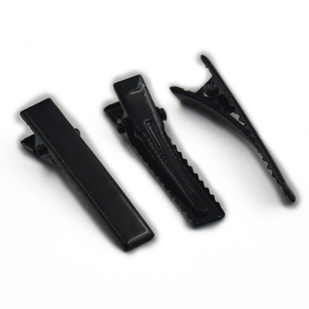 100 pcs 30MM 1.18" Square Hair Clips Alligator Teeth Clip Prong Womens Barrette Hair Bows Color Gun Black